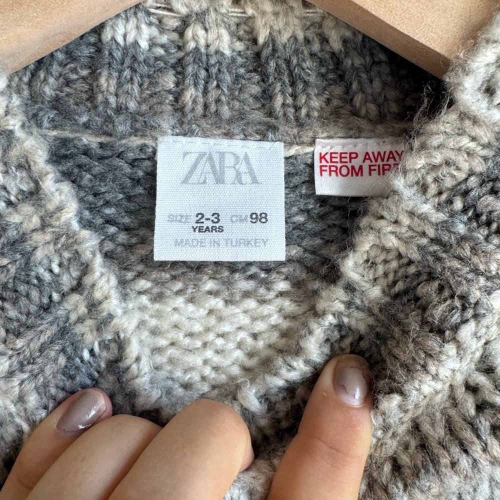 Zara 2-3Y Neutral Striped Chunky Knit Sweater Cozy Cottagecore Scandi Baby - Picture 2 of 4